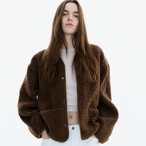 NWT H&M Teddy Fleece Jacket - Size Medium - Dark Brown